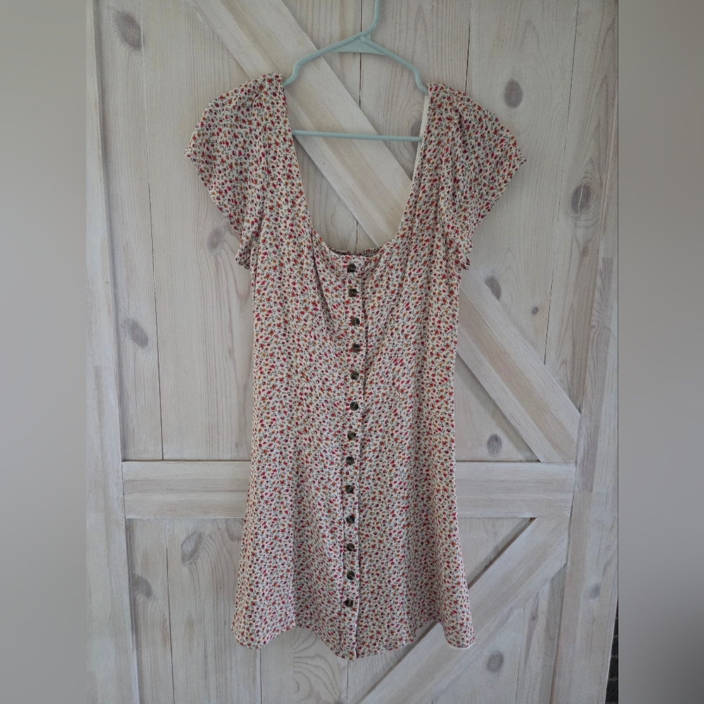 American Eagle Outfitters Cream Mini Dress with Red Floral Print